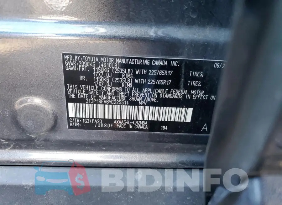 2T3P1RFV6MC225514 Photo# 13