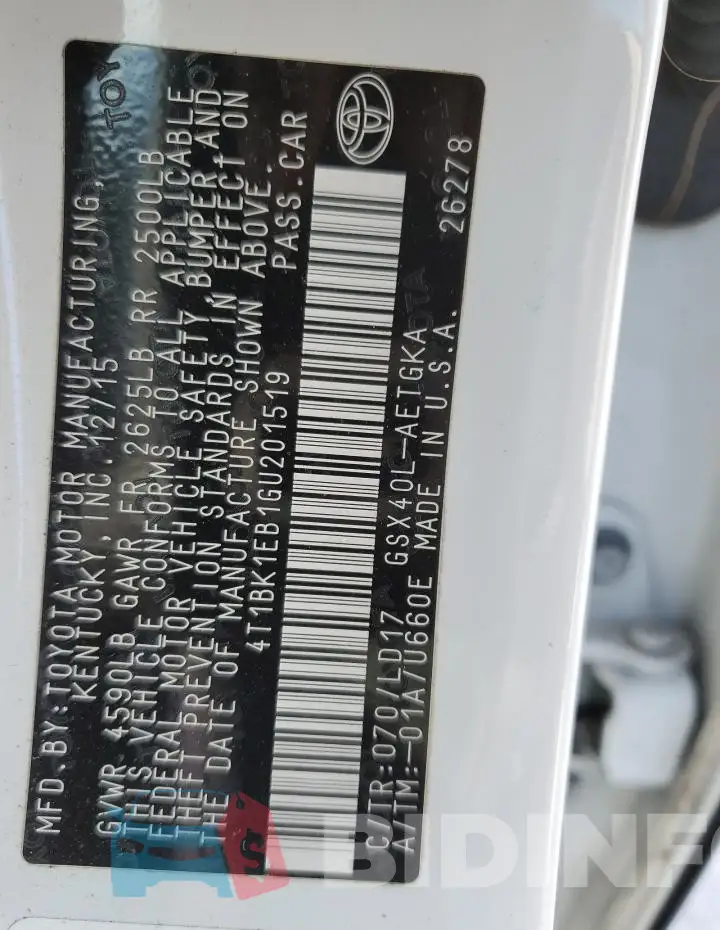 4T1BK1EB1GU201519 Photo# 12