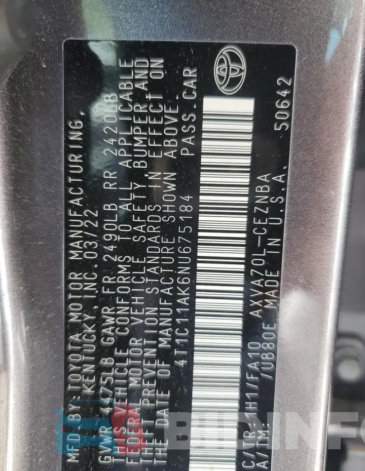 4T1C11AK6NU675184 Photo# 13
