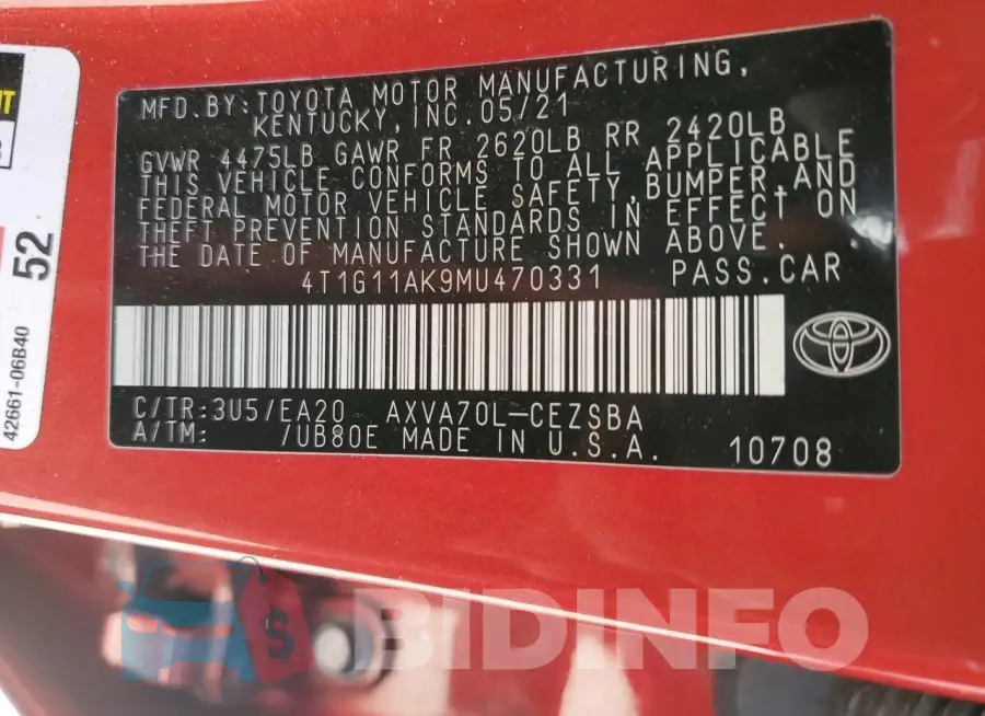 4T1G11AK9MU470331 Photo# 13