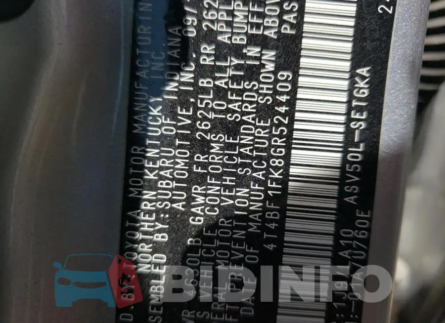 4T4BF1FK8GR524409 Photo# 12