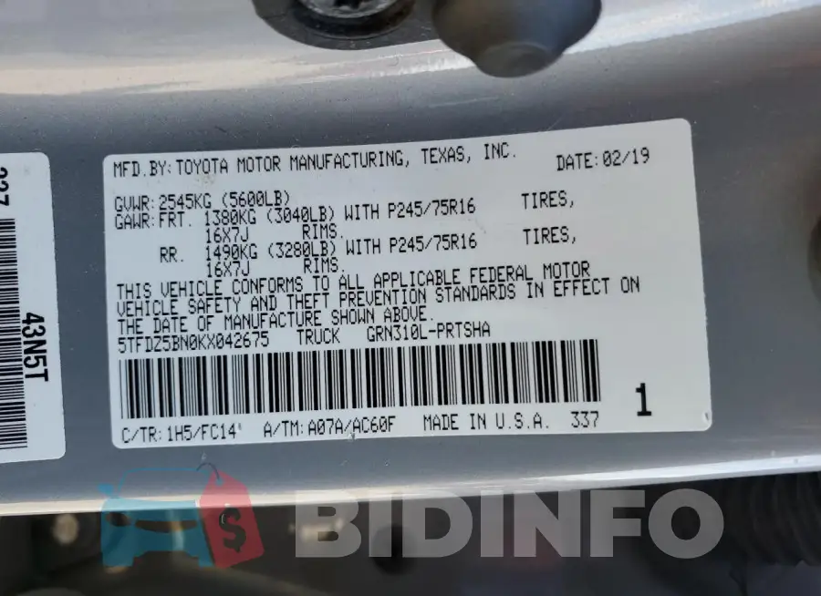 5TFDZ5BN0KX042675 Photo# 12