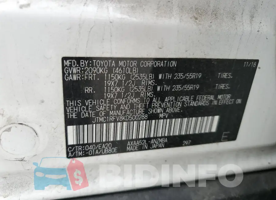 JTMC1RFV8KD500288 Photo# 12