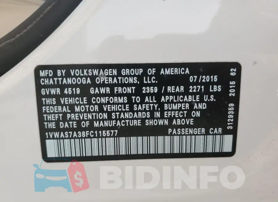 1VWAS7A38FC115577 Photo# 12