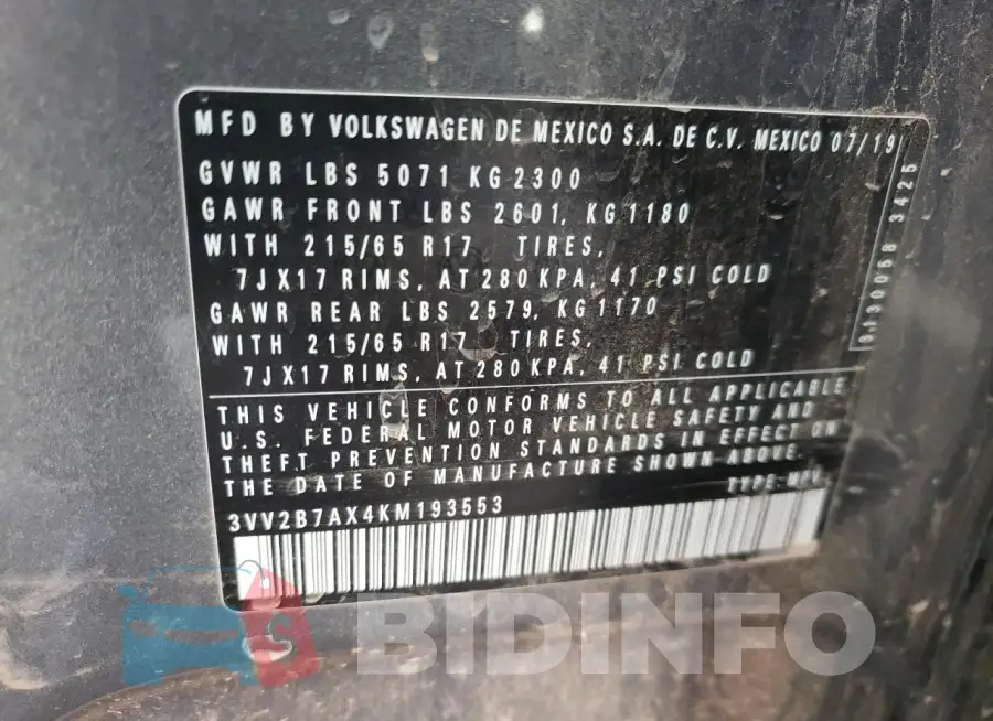 3VV2B7AX4KM193553 Photo# 13