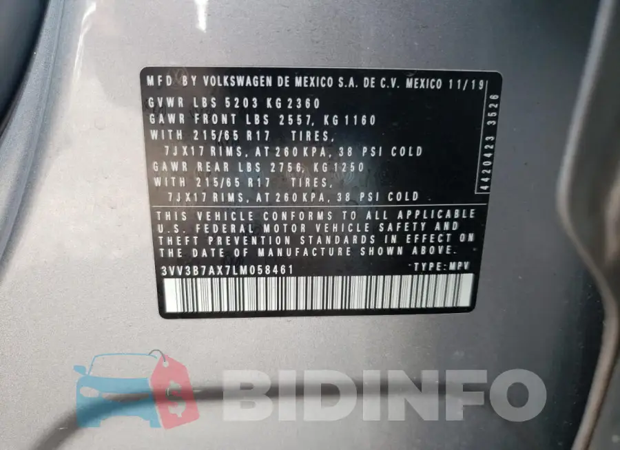 3VV3B7AX7LM058461 Photo# 13