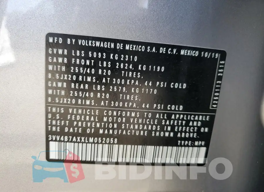 3VV4B7AXXLM052058 Photo# 14