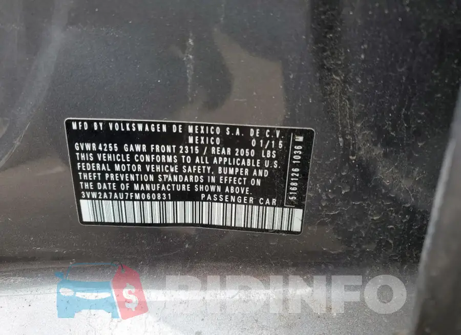 3VW2A7AU7FM060831 Photo# 12