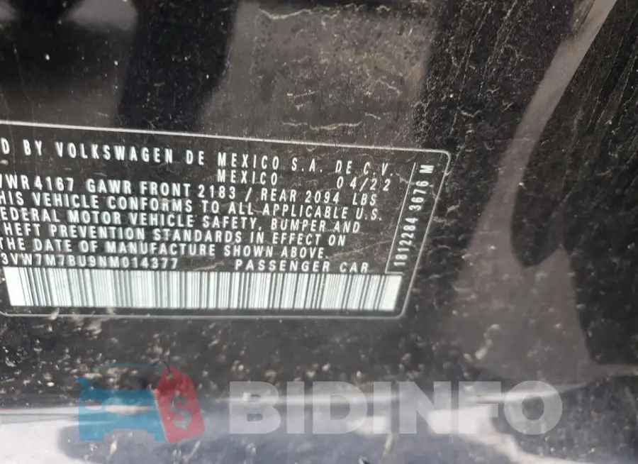 3VW7M7BU9NM014377 Photo# 12