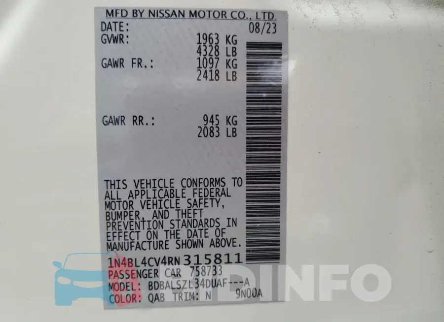 1N4BL4CV4RN315811 Photo# 12
