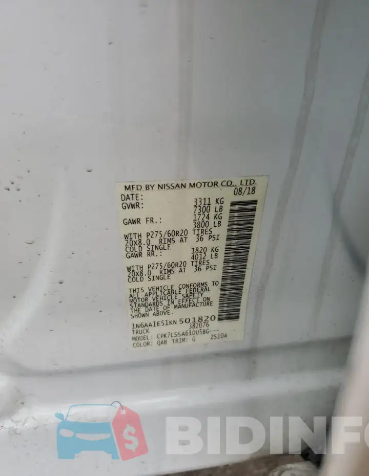 1N6AA1E51KN501820 Photo# 12
