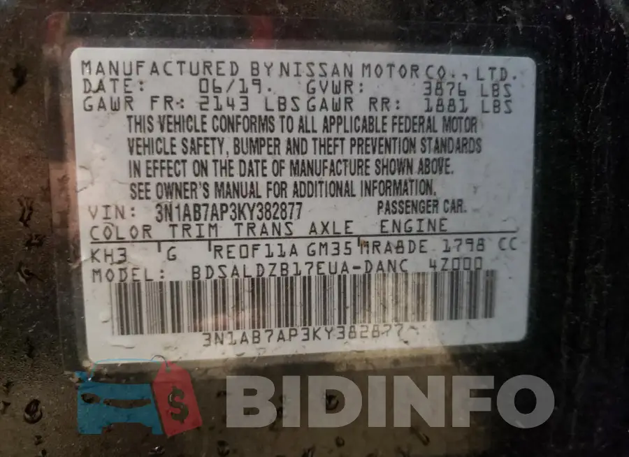 3N1AB7AP3KY382877 Photo# 12