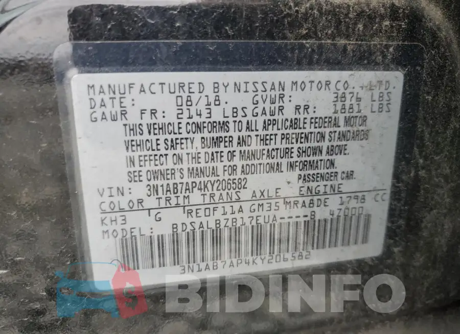 3N1AB7AP4KY206582 Photo# 12