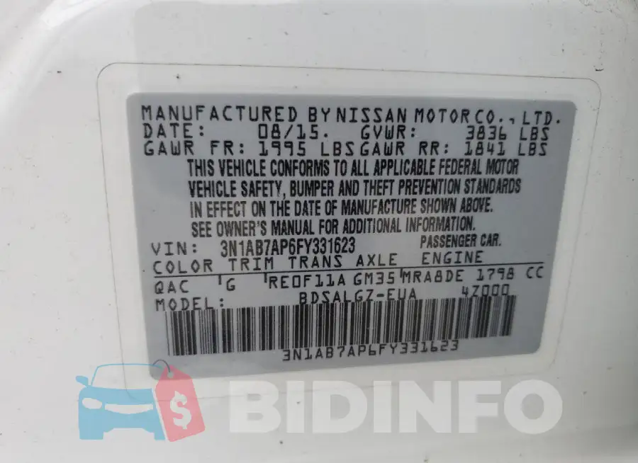 3N1AB7AP6FY331623 Photo# 12