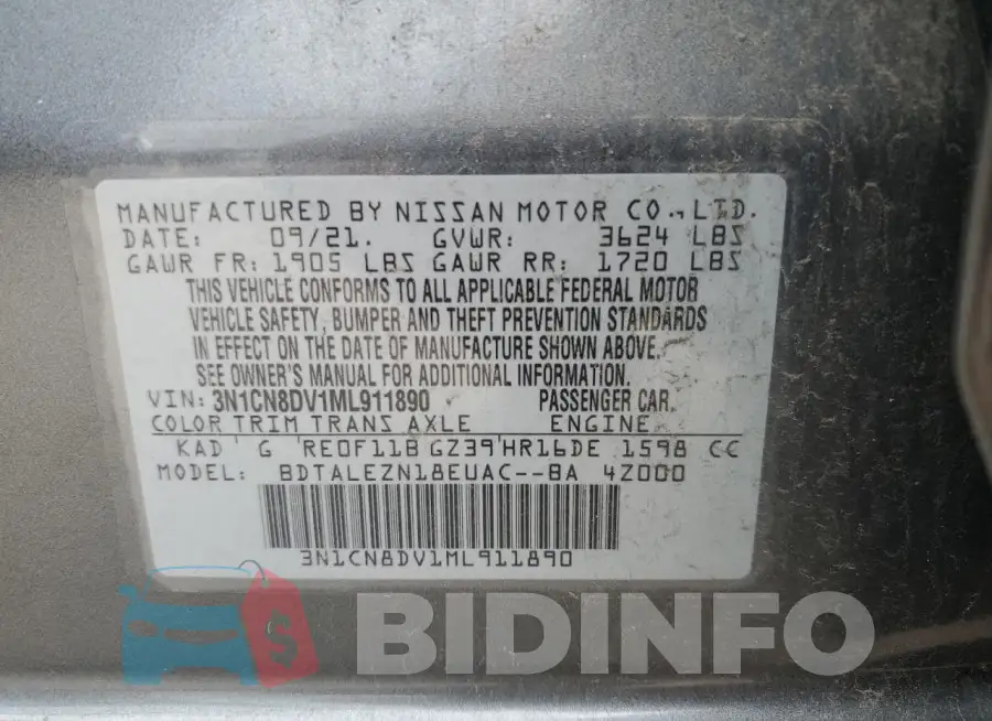 3N1CN8DV1ML911890 Photo# 12