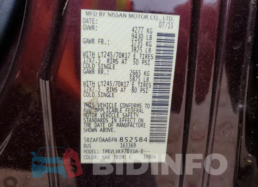 5BZAF0AA6FN852584 Photo# 13