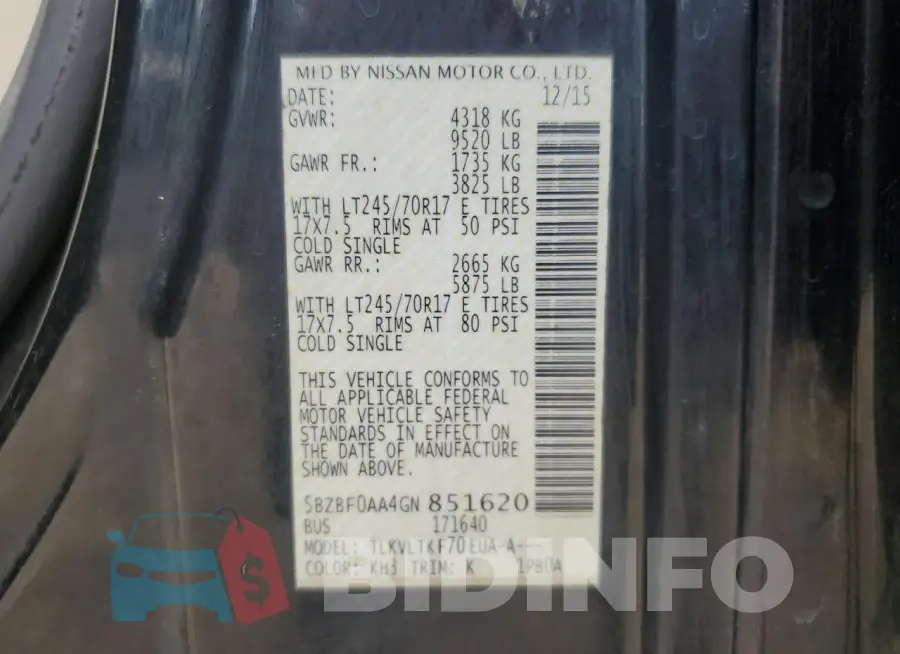 5BZBF0AA4GN851620 Photo# 14