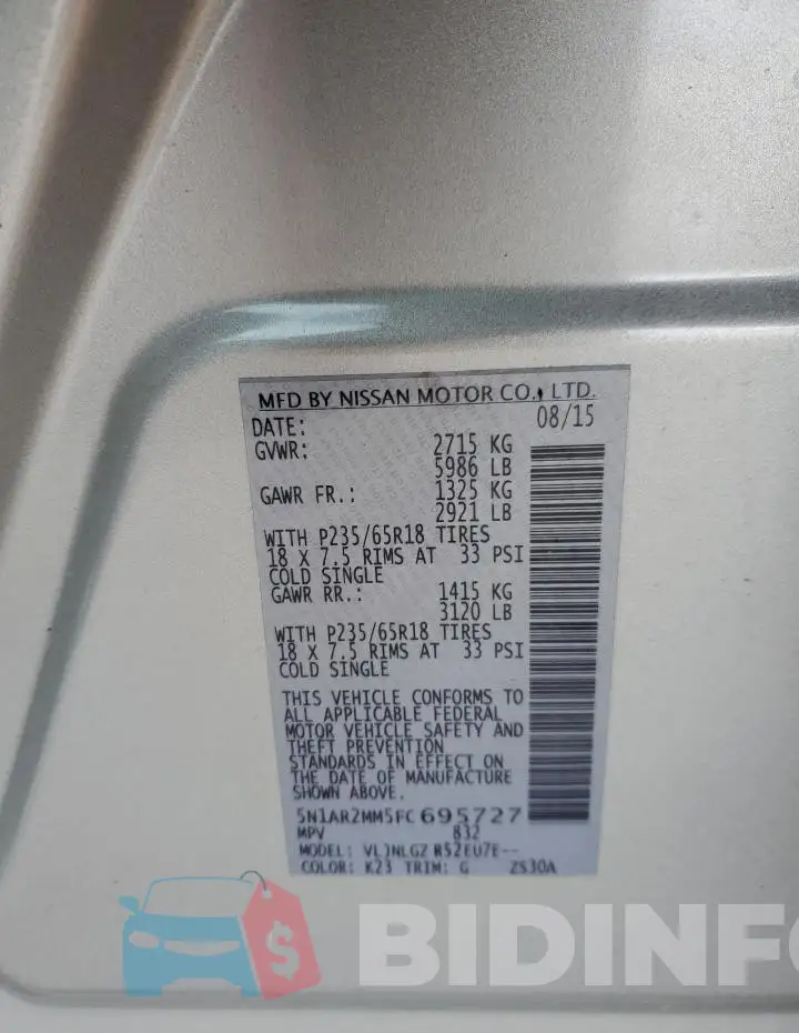 5N1AR2MM5FC695727 Photo# 12