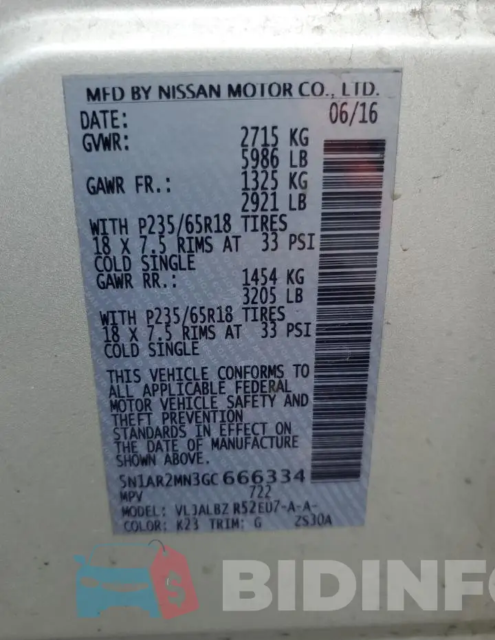 5N1AR2MN3GC666334 Photo# 13