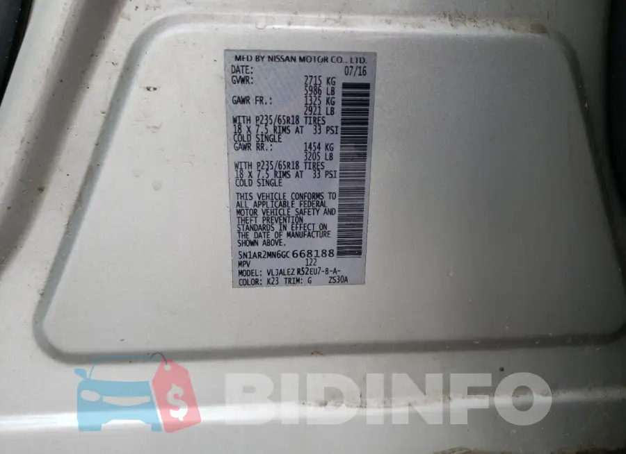 5N1AR2MN6GC668188 Photo# 13