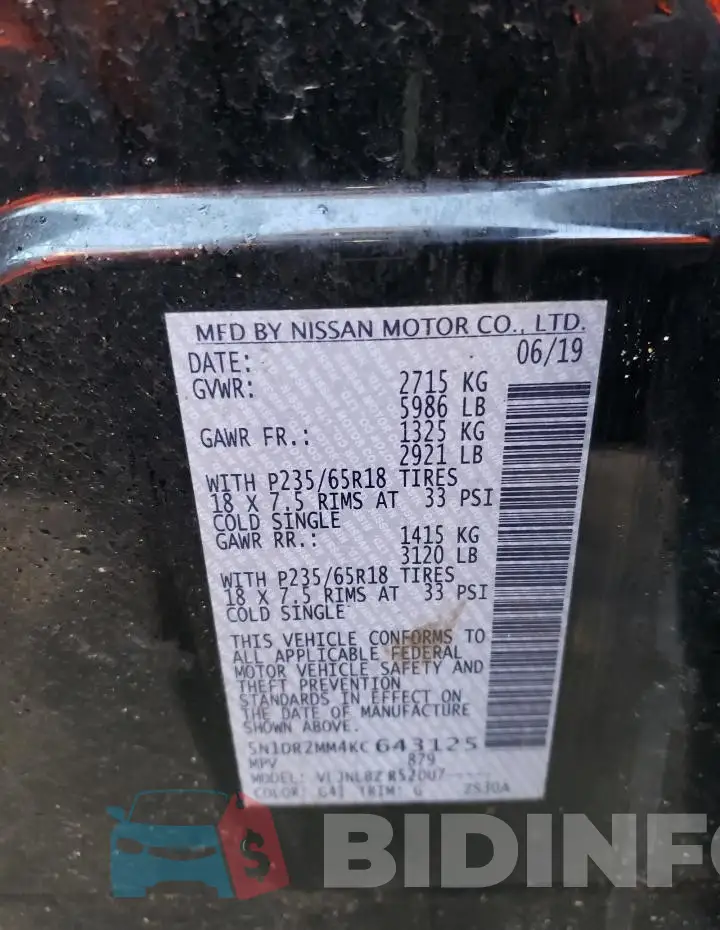 5N1DR2MM4KC643125 Photo# 12