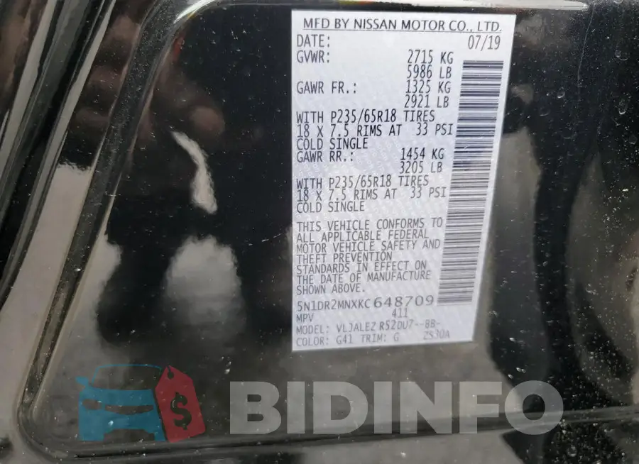 5N1DR2MNXKC648709 Photo# 14