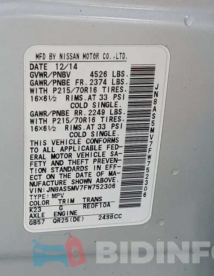 JN8AS5MV7FW752306 Photo# 12