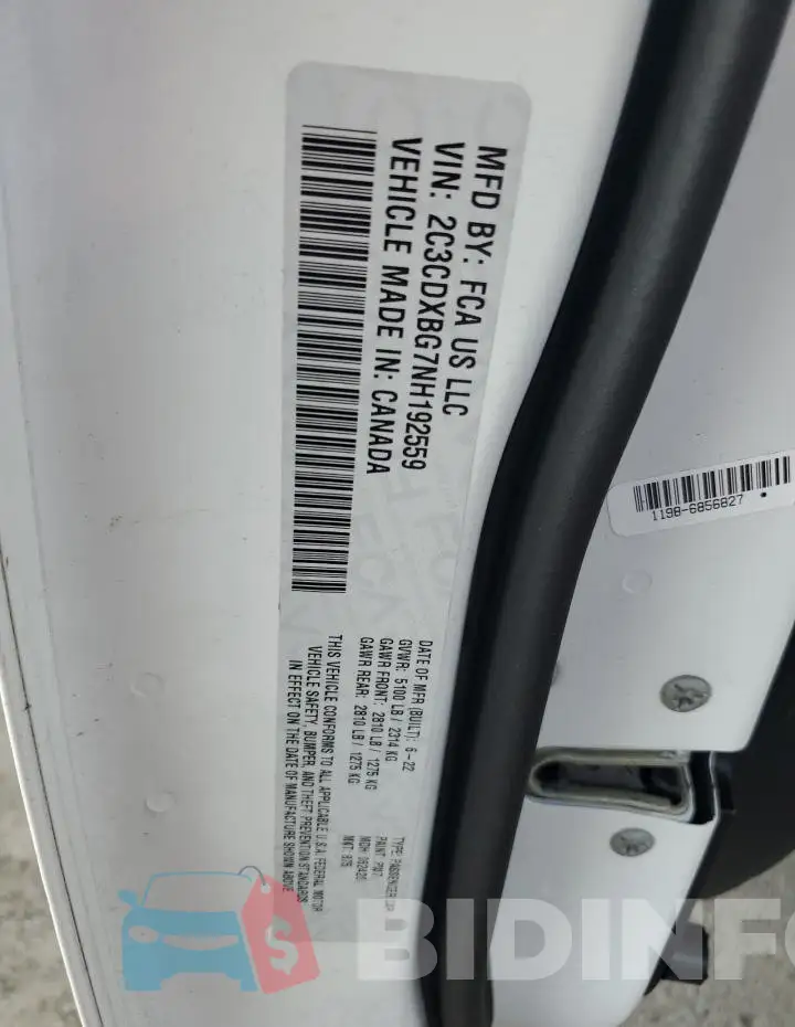 2C3CDXBG7NH192559 Photo# 13