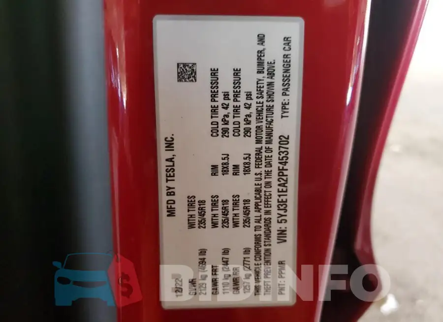 5YJ3E1EA2PF453702 Photo# 12