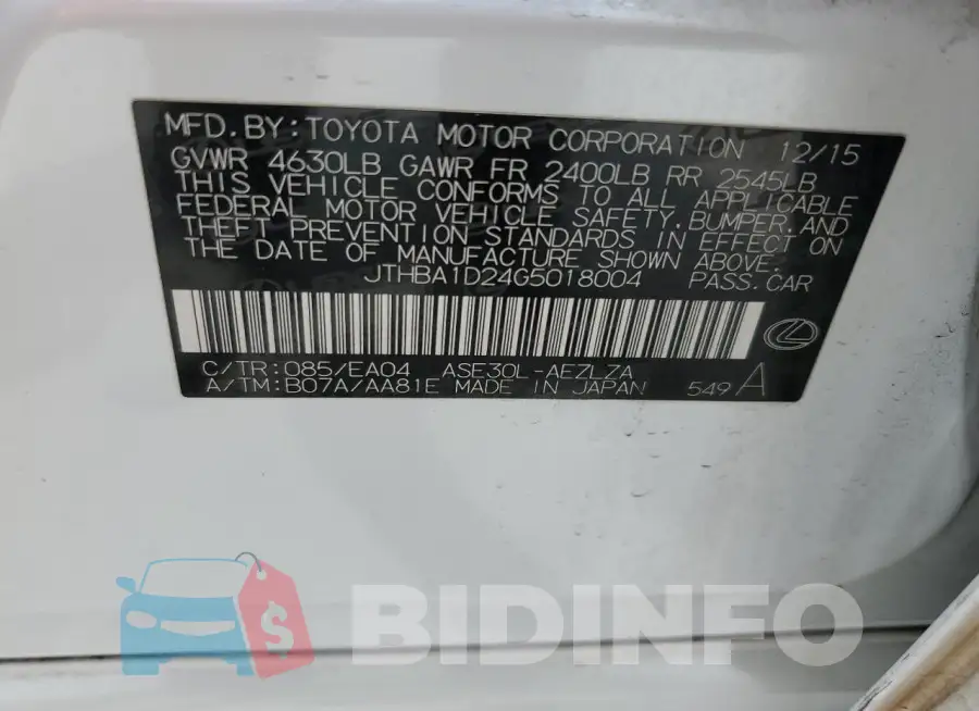 JTHBA1D24G5018004 Photo# 13