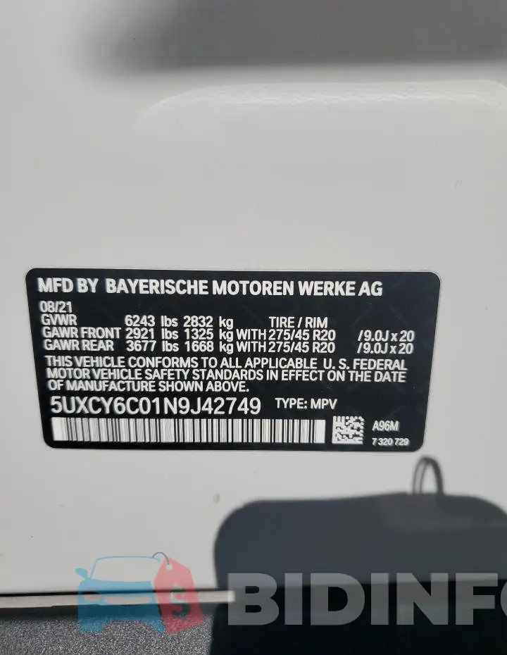 5UXCY6C01N9J42749 Photo# 13