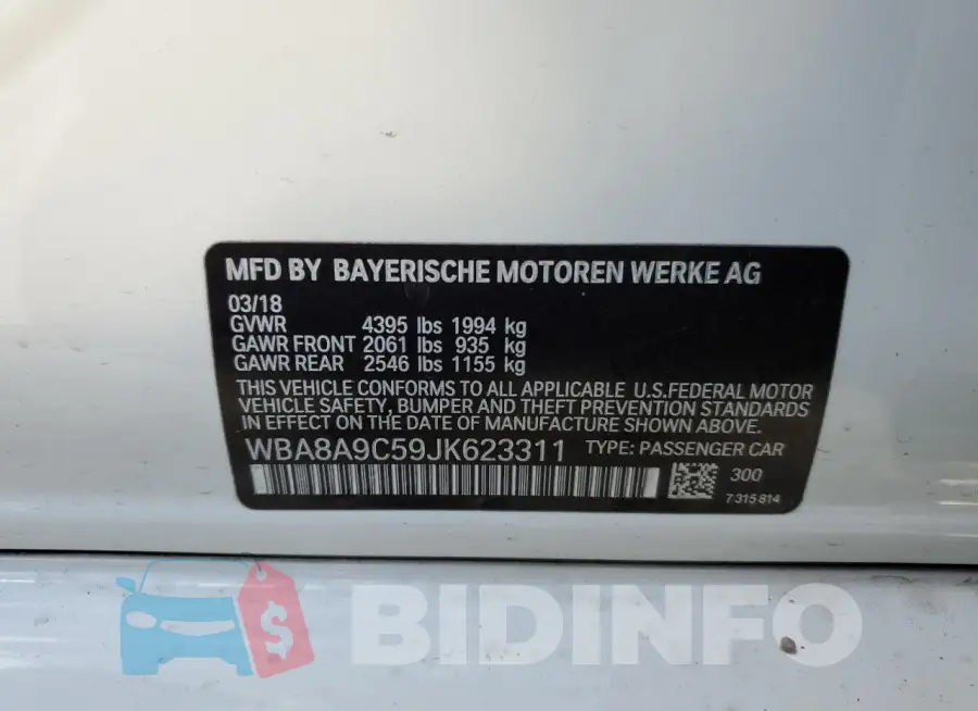 WBA8A9C59JK623311 Photo# 12