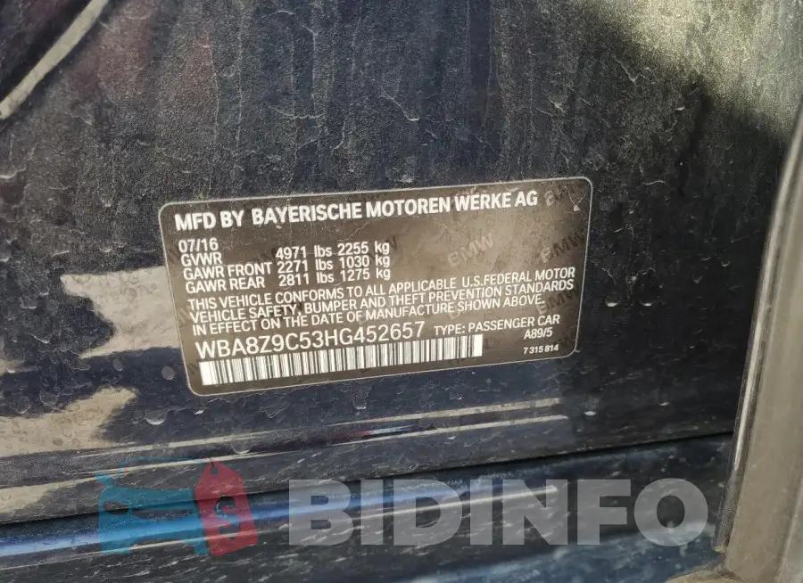 WBA8Z9C53HG452657 Photo# 12