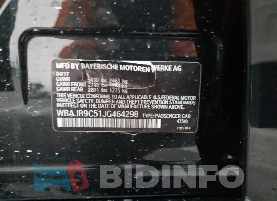 WBAJB9C51JG464298 Photo# 12