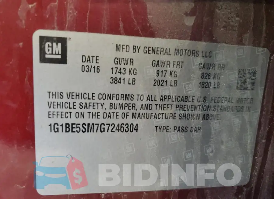 1G1BE5SM7G7246304 Photo# 12
