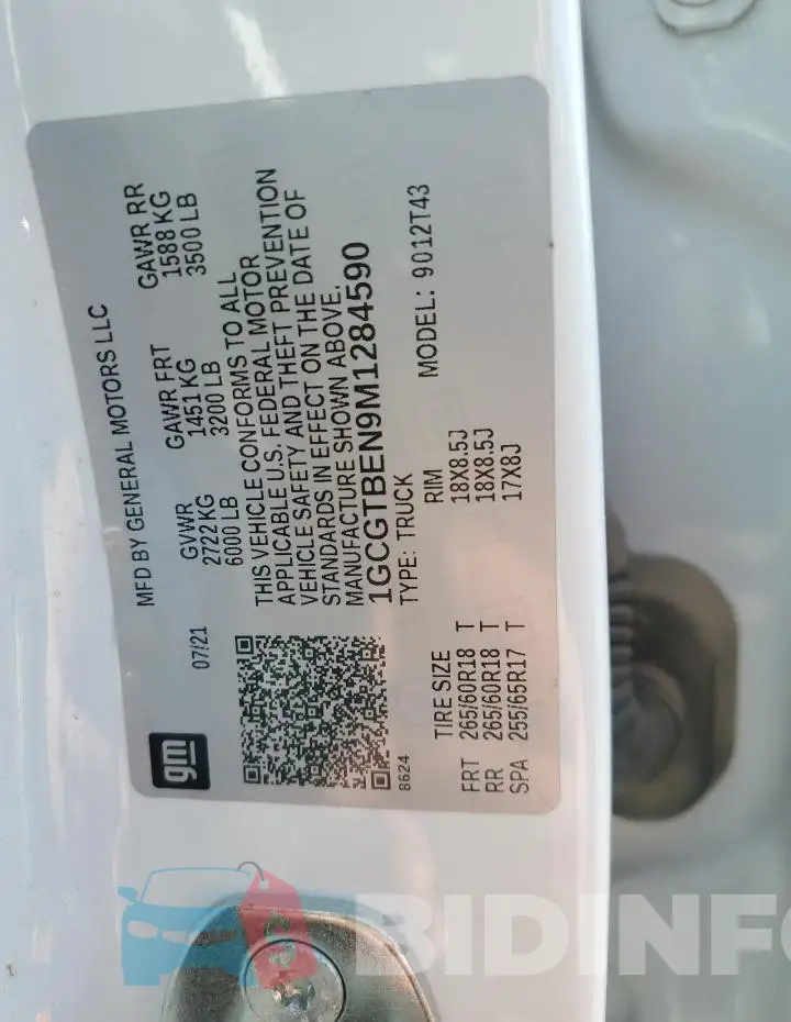 1GCGTBEN9M1284590 Photo# 12