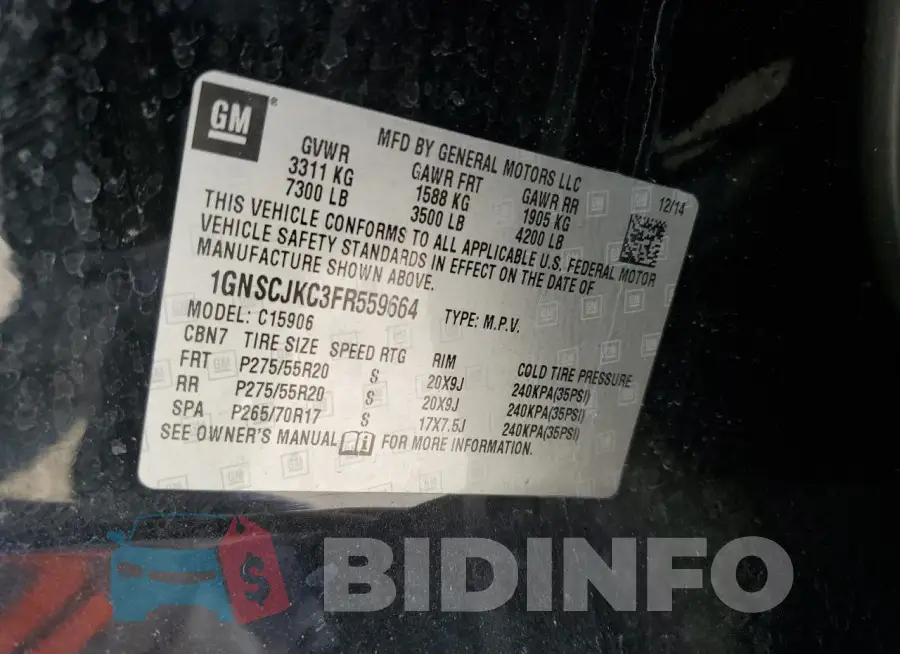 1GNSCJKC3FR559664 Photo# 13