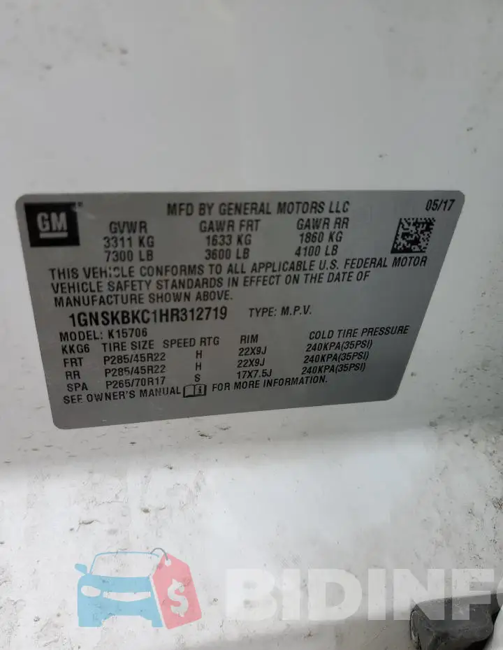 1GNSKBKC1HR312719 Photo# 12