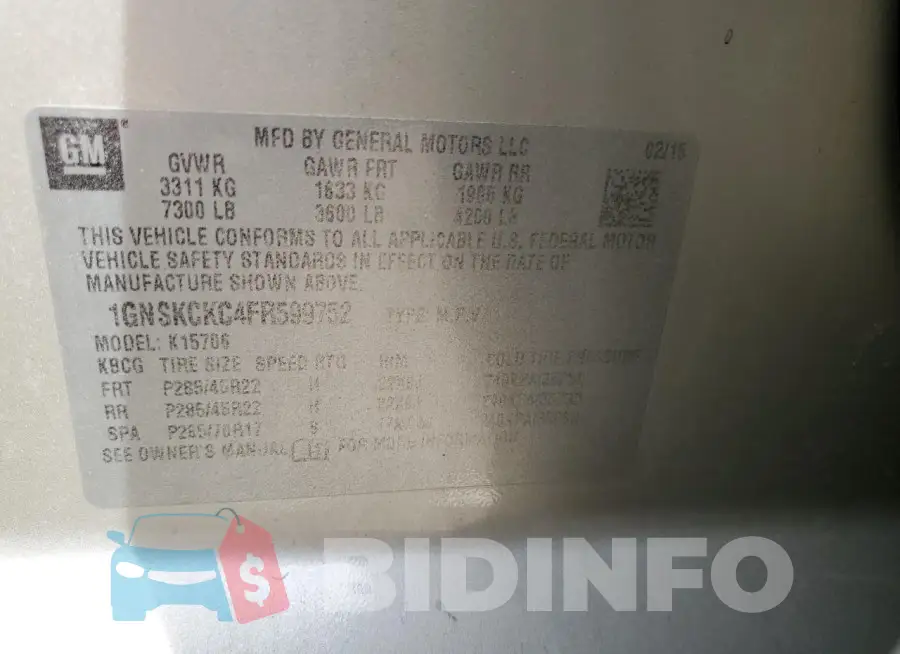 1GNSKCKC4FR599752 Photo# 12