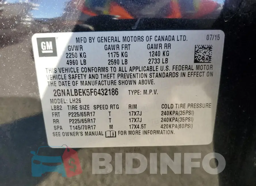 2GNALBEK5F6432186 Photo# 13