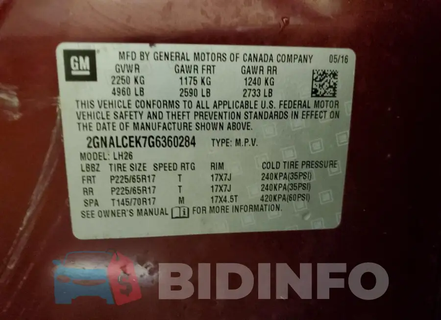 2GNALCEK7G6360284 Photo# 12