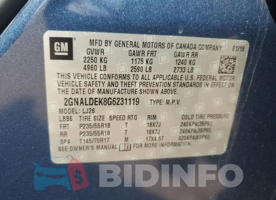 2GNALDEK8G6231119 Photo# 13
