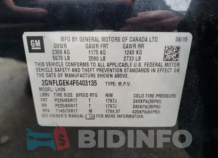 2GNFLGEK4F6403135 Photo# 13