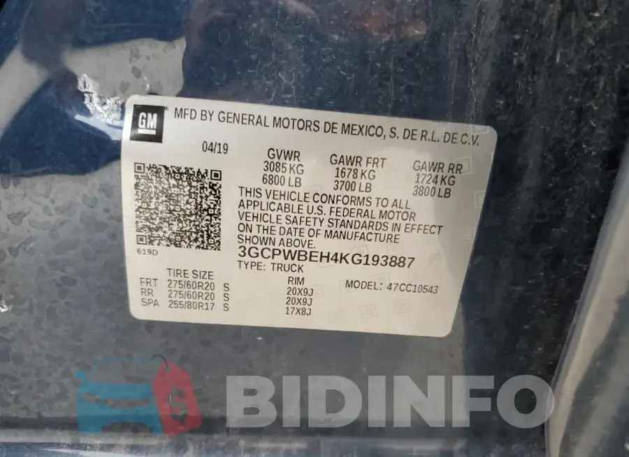 3GCPWBEH4KG193887 Photo# 12