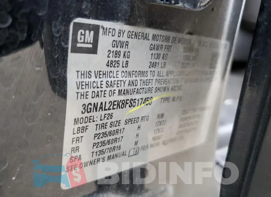 3GNAL2EK8FS517458 Photo# 12