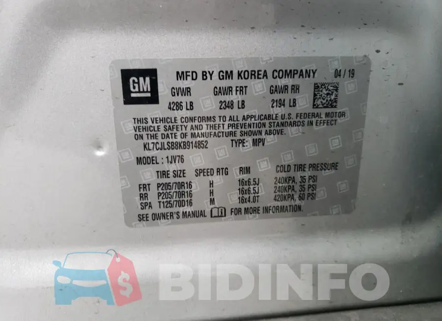 KL7CJLSB8KB914852 Photo# 13