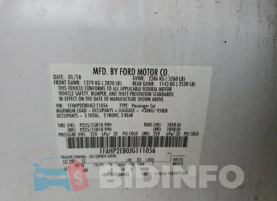 1FAHP2E80JG111056 Photo# 12