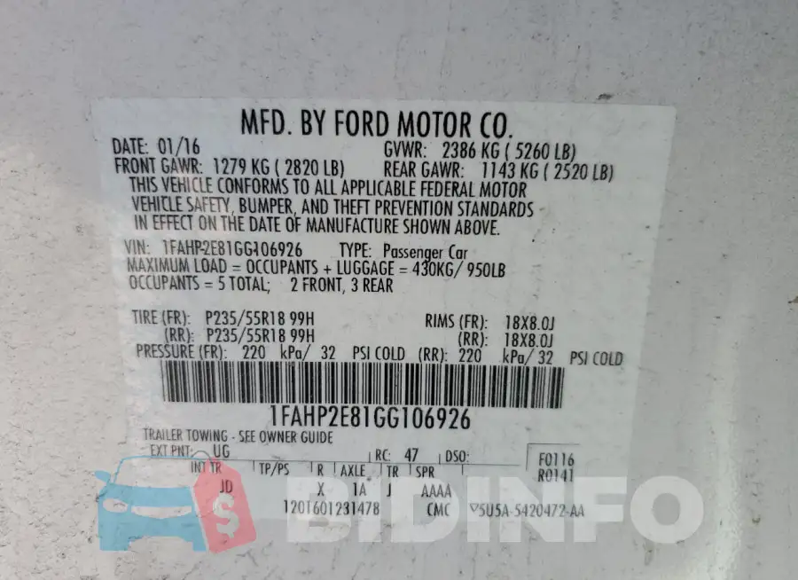 1FAHP2E81GG106926 Photo# 12