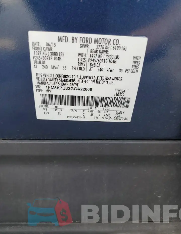 1FM5K7B82GGA22669 Photo# 13