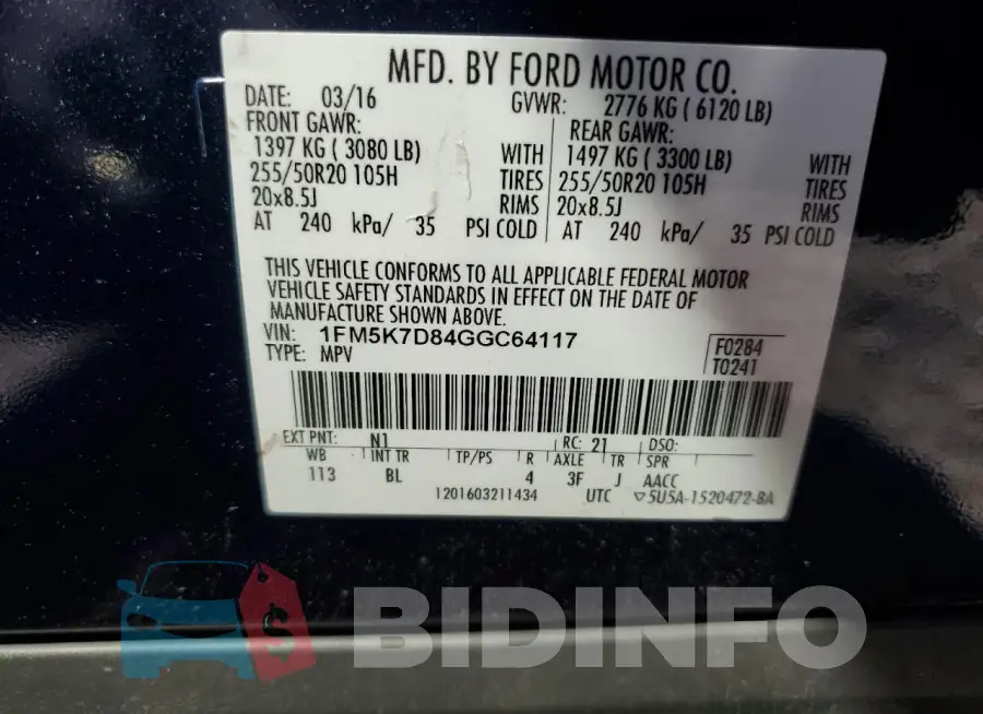 1FM5K7D84GGC64117 Photo# 12